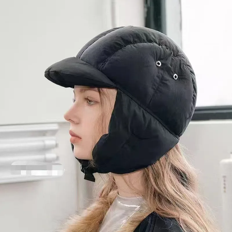Retro Solid Color Fleece Lined Winter with Ear Flaps Hat Thermal Padded Snow Ski Beanie for Men Women Windproof Cold Weather Cap