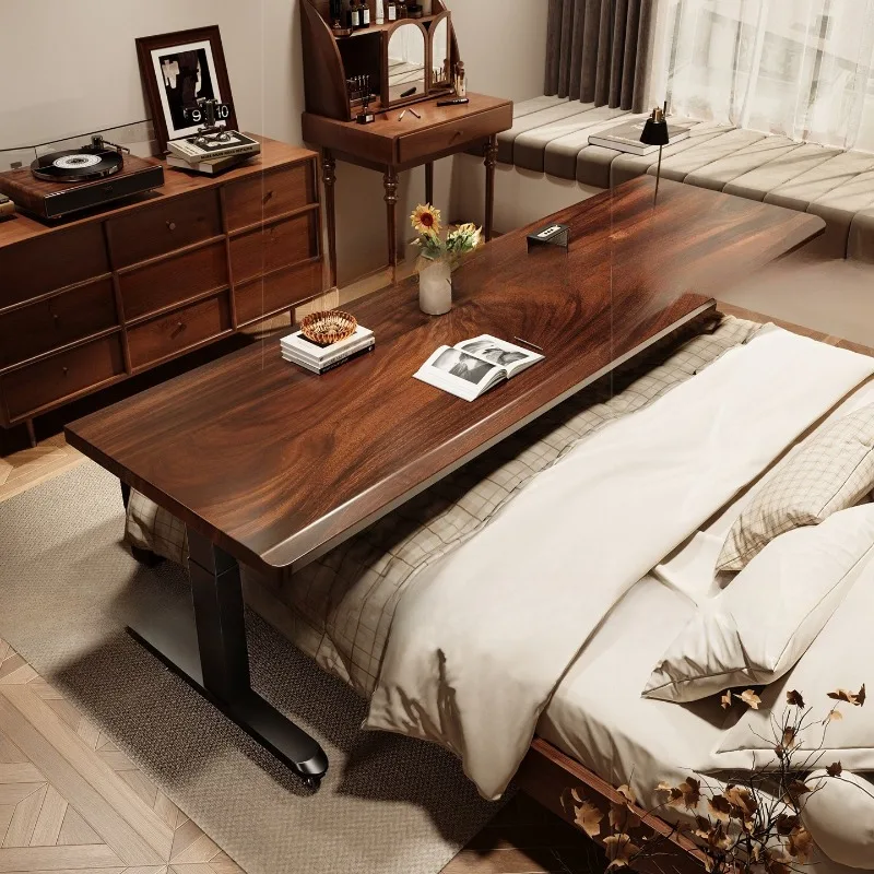 Solid wood lifting table Bedroom bedside table Cross bed table South American walnut removable desk Home lazy computer desk
