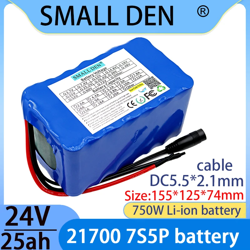 

24V 25ah 21700 7S5P lithium-ion battery pack 750W power tool battery outdoor backup battery, high-power with 30A BMS+2A charger