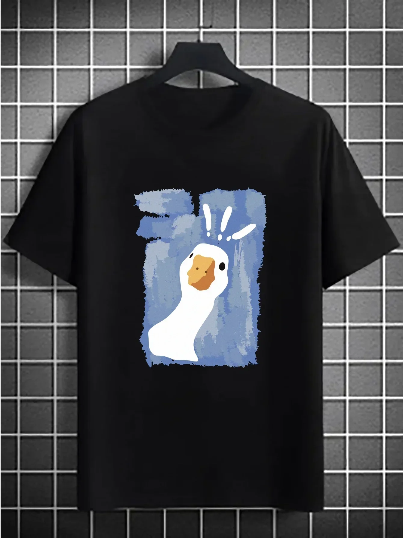 Men's Casual Graphic Tees For Summer, Question Mark Duck Print Oversized T-shirts, Trendy Chic Outfit Men's Clothings