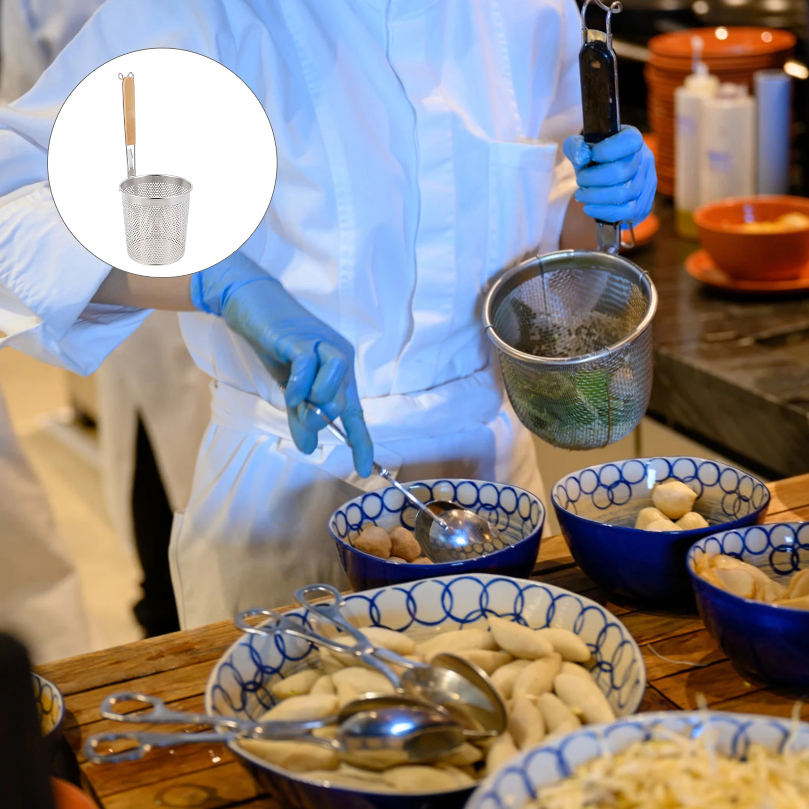 

Stainless Steel Noodle Straining Basket Frying Oil Strainer Restaurant Fry Mesh Spider Colander Spoon Kitchen Sifter Tool