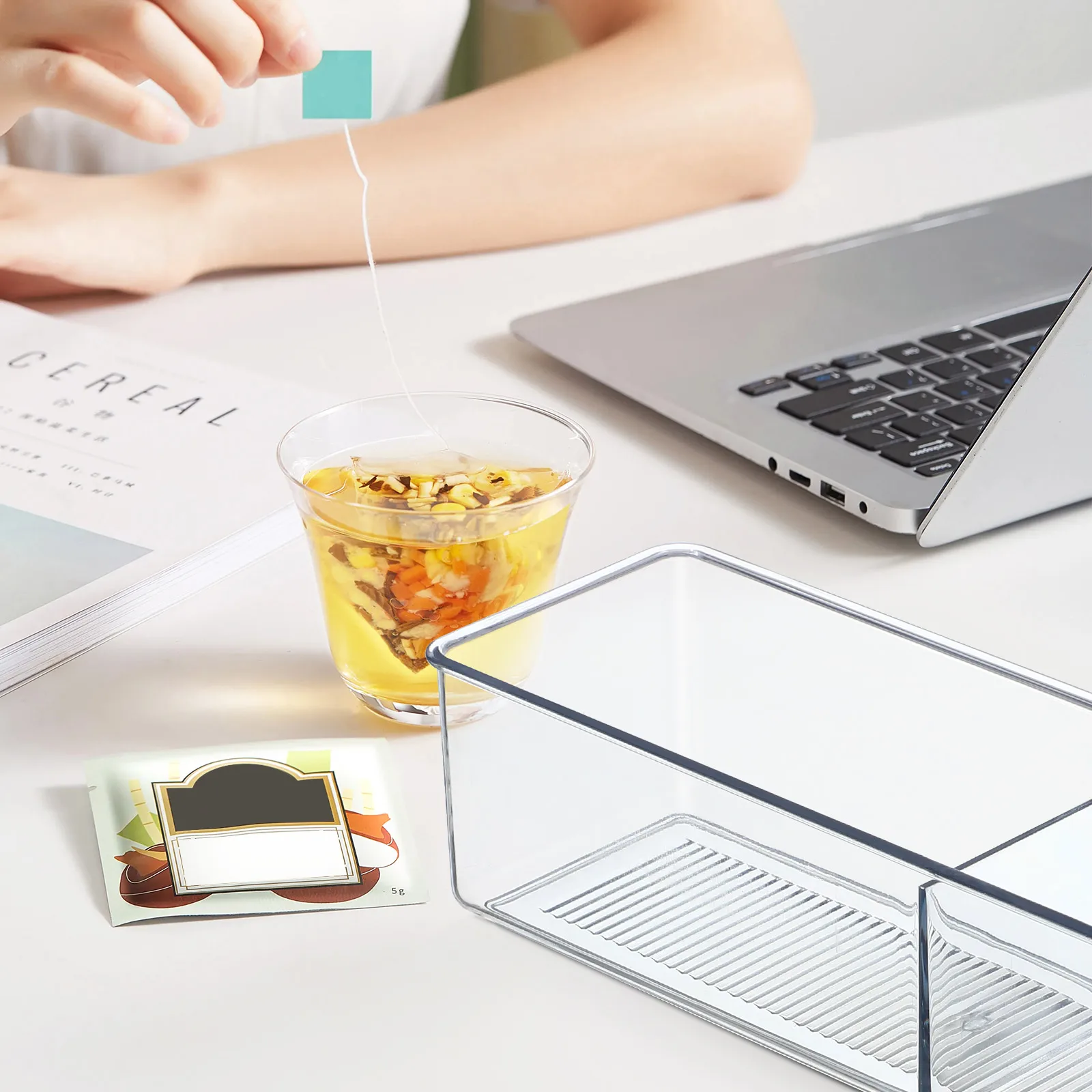 

Tea Bag Storage Box Compact Clear Desktop Organizer Holder for Bags Drawer Bins Spice Jewelry Stationery Tea Packet Holder