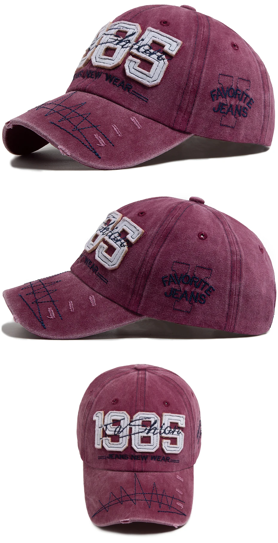 Big Digit 1985 Baseball Cap Stickerei Vintage gewaschene Baumwolle Männer Snapback Mode Visier Hip Hop Hut verstellbar für Frühling Autum – Detail 8
