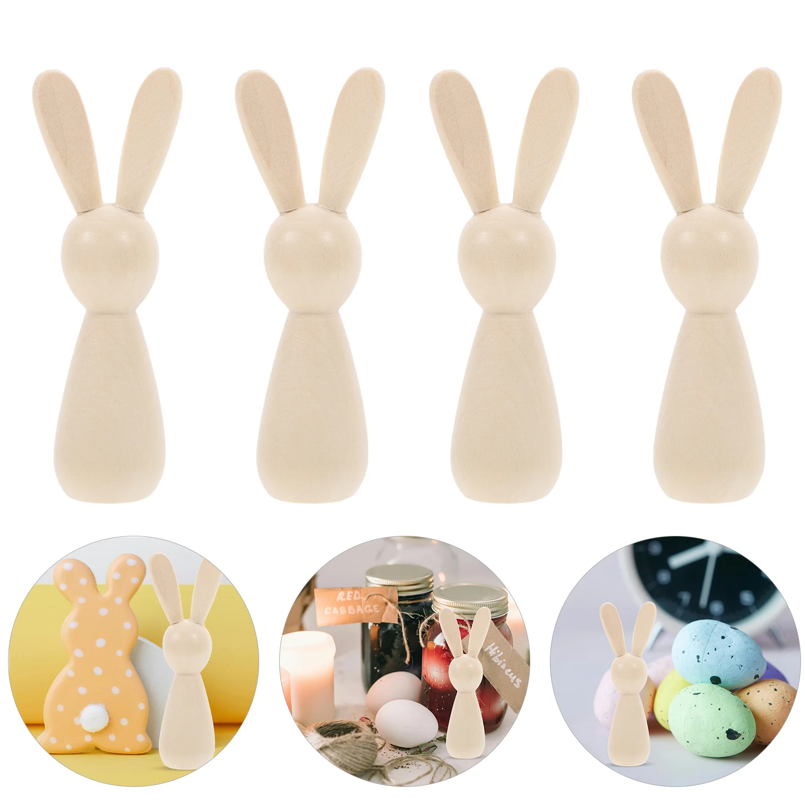 

6 Pcs Log Color Rabbit Toy Unfinished Peg Dolls Wooden Bunny Unpainted Blank Stuffed Animals for Kids