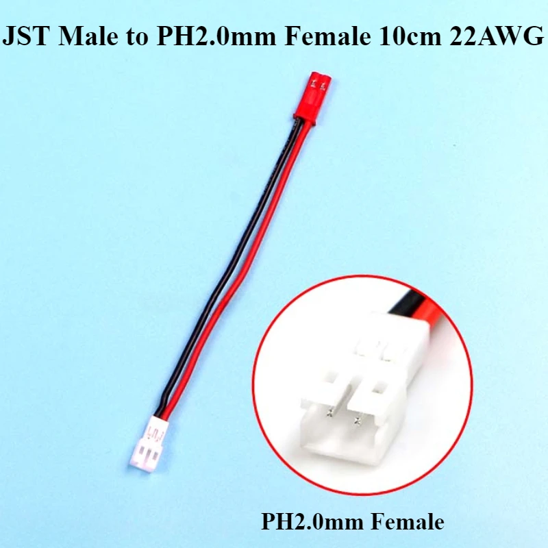 JST to PH2.0mm 2P Male/Female Micro Lipo Battery Adapter Cable Line 10cm 22AWG for Axial SCX24 1/24 RC Car Truck Accessories
