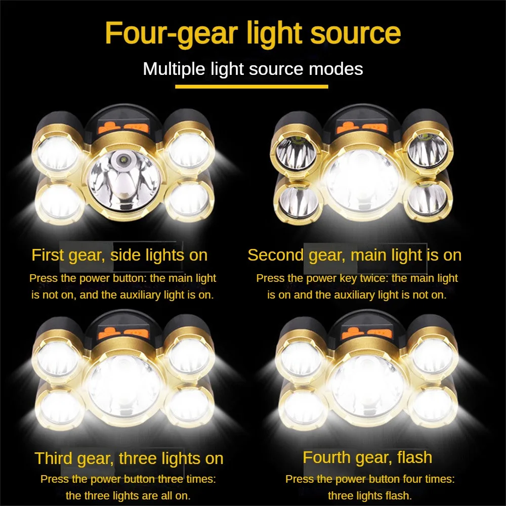 

Flashlight Powerful Lighting Long Shot Led Five Headlights Outdoor Portable Lighting Outdoor Headlamp High Power Led Easy To Use