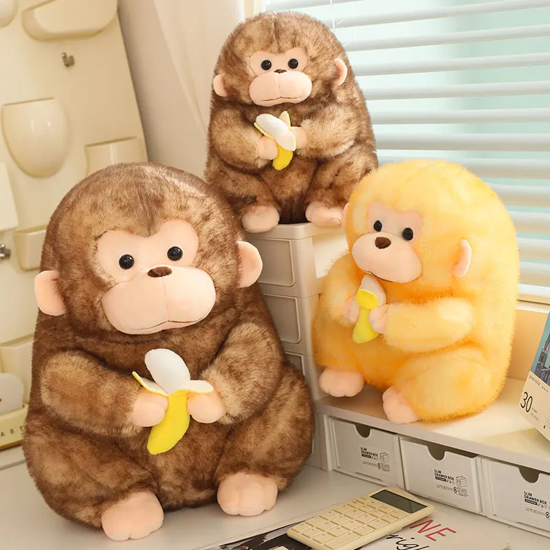Quente adorável macaco dourado brinquedo de pelúcia macaco segurando bonecas banana kawaii brinquedo de pelúcia toque suave travesseiro animal de pelúcia presente do miúdo