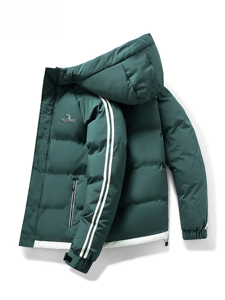 سترة شتوية للرجال من القطن بغطاء للرأس كاجوال دافئة للشباب قابلة للإغلاق وسحاب طويل من ألياف البوليستر الداخلية...