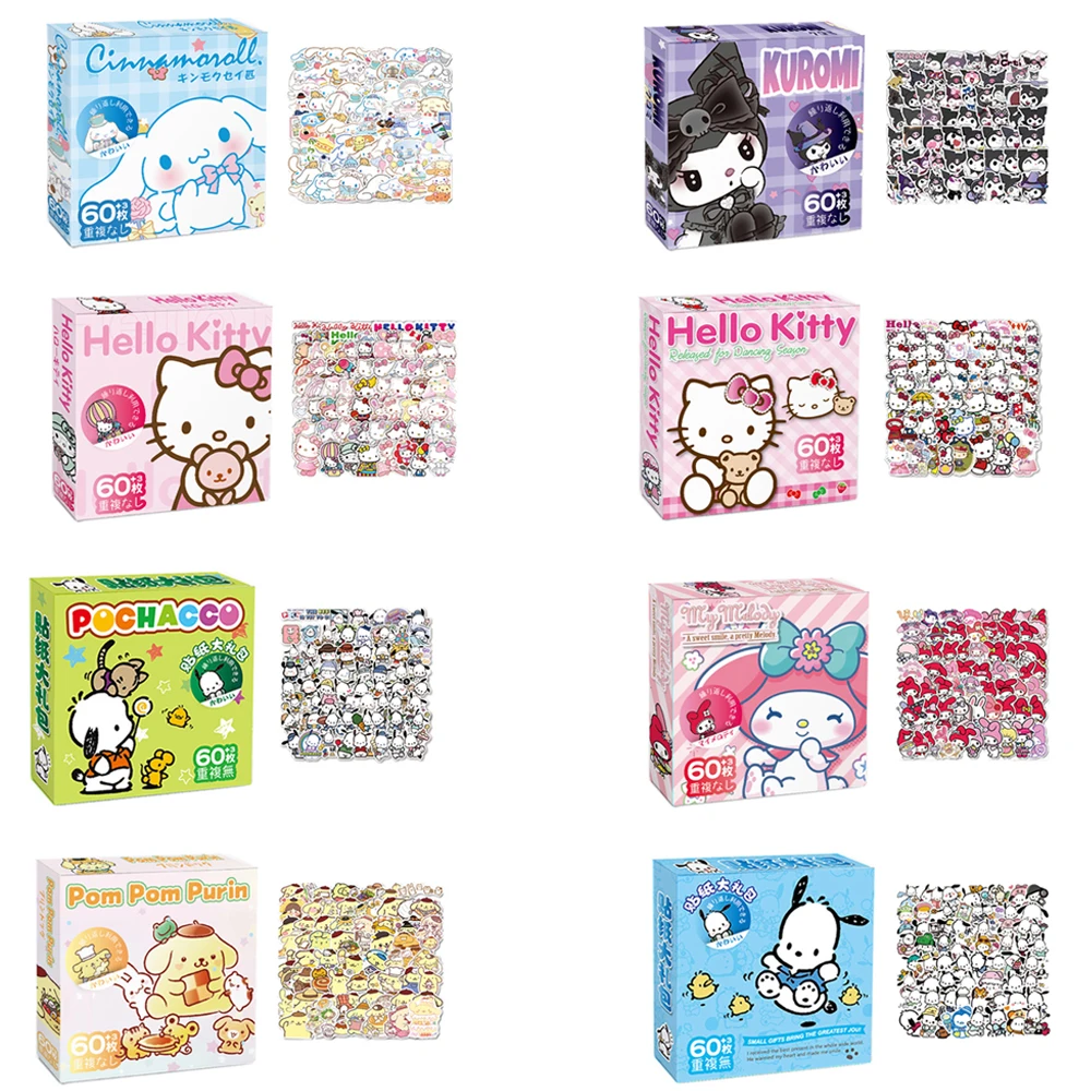 60pcs Sanrio Stickers Cute Cinnamoroll Kuromi My Melody Sticker For Laptop Girls Sanrio My Melody Anime Stickers Kids Toys