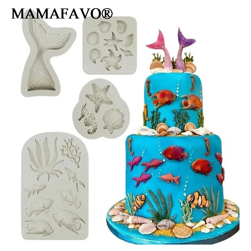 Starfish Hippocampus Ocean Series Silicone Mold Fondant Mould Cake Decorating Tool Chocolate, Gumpastes Mold, Sugarcraft