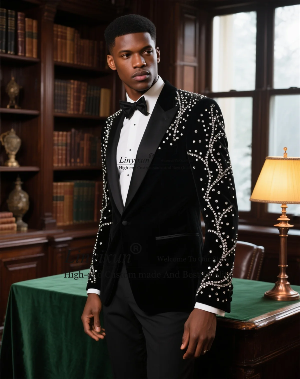 

Elegant Velvet Wedding Suits For Men 2 Piece Sets Groom Tuxedos Slim Fit High End Beaded Crystals Party Ropa Hombre Customized
