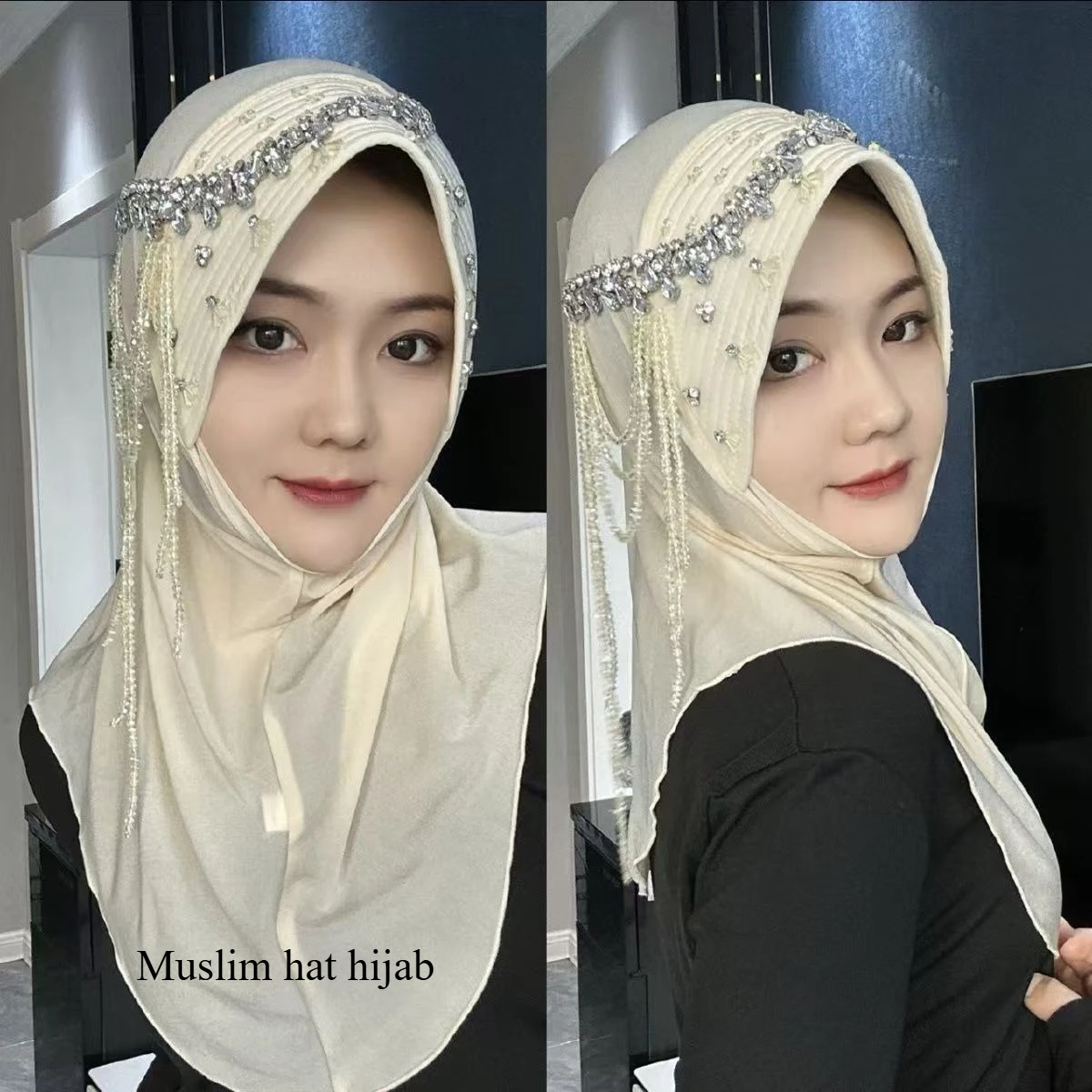 

2026 Hats Hijab Scarf Ethnic Caps Sponge Brim Luxury Diamond High Quality Africa Women Muslim Face Veil Headscarf Brand Hijabs