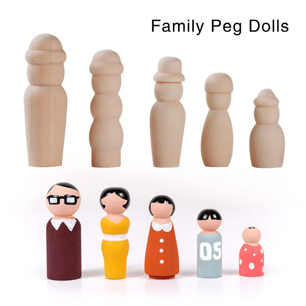 

5pcs / Set Educational Painting Toys Creative Handmade Diy Wood Products Wood Painted Wooden Dolls Family Members Combination