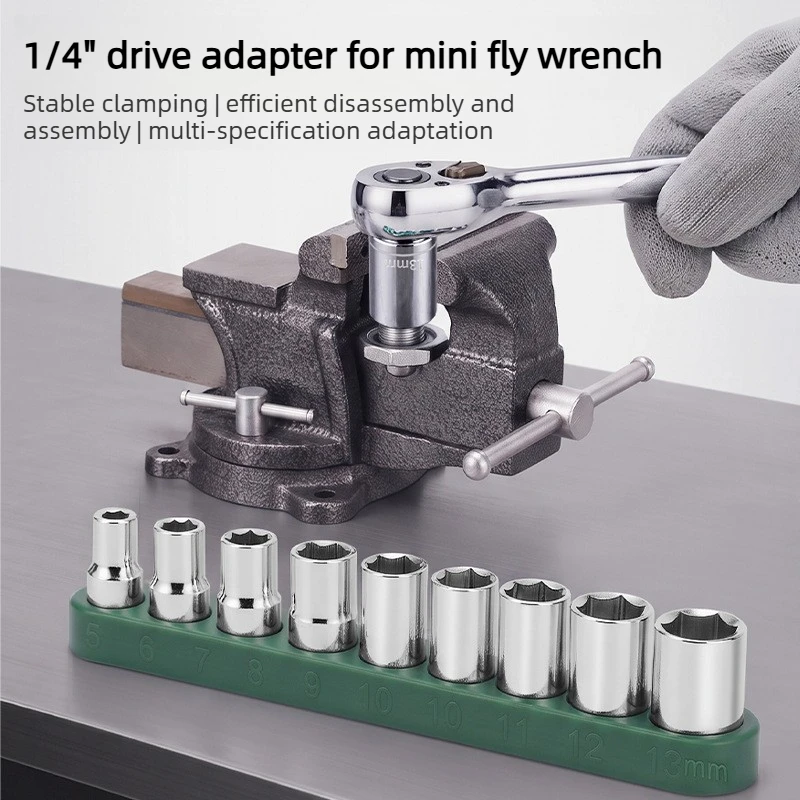 9pcs 1/4 Inch Drive Metric Socket Set 5-13mm Hex Nut Remover Tool Kit Carbon Steel For Ratchet Wrench And Power Drill