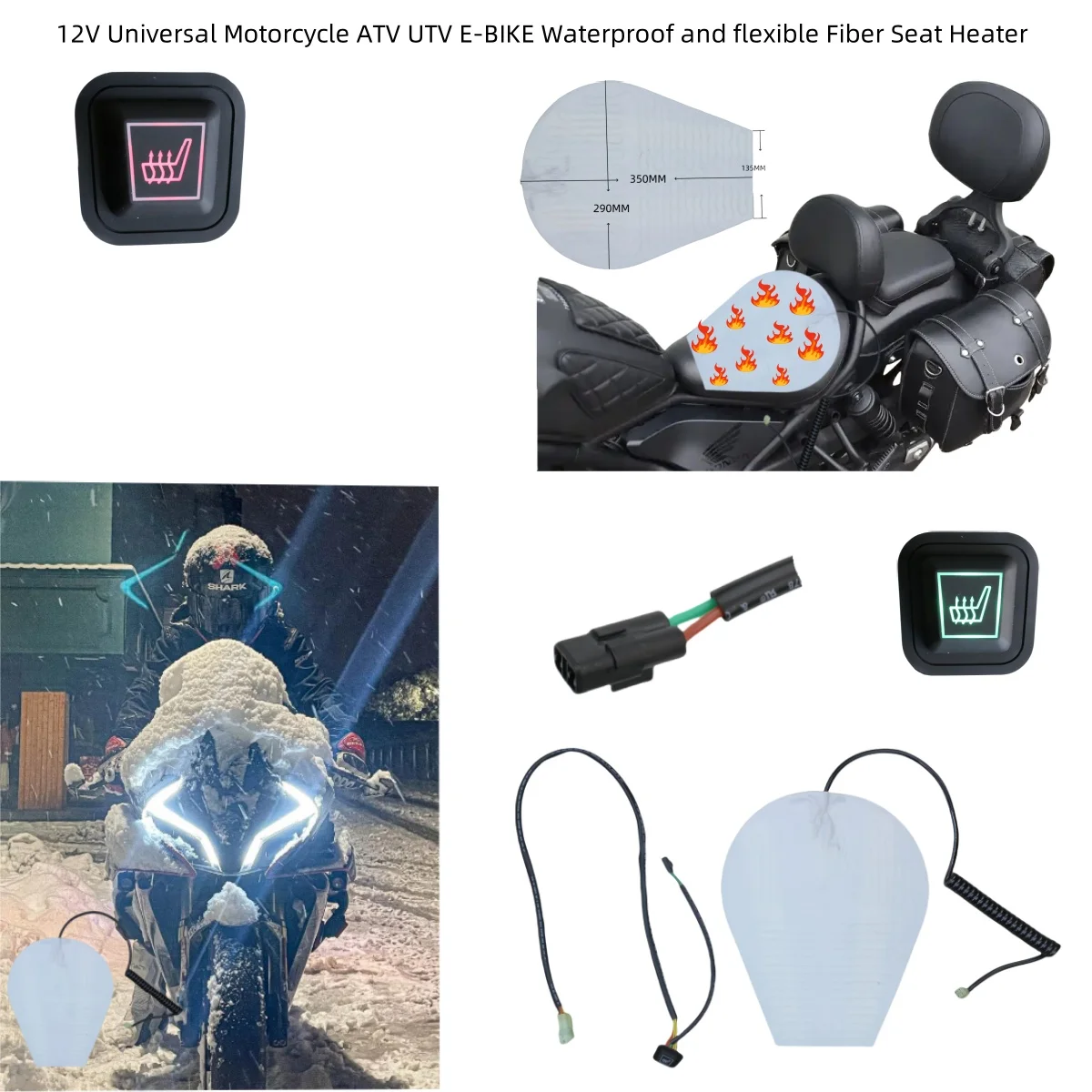 12V Universal Motorcycle ATV UTV E-BIKE Waterproof and flexible Fiber Seat Heater for motorcycle heated pad cushion accessory