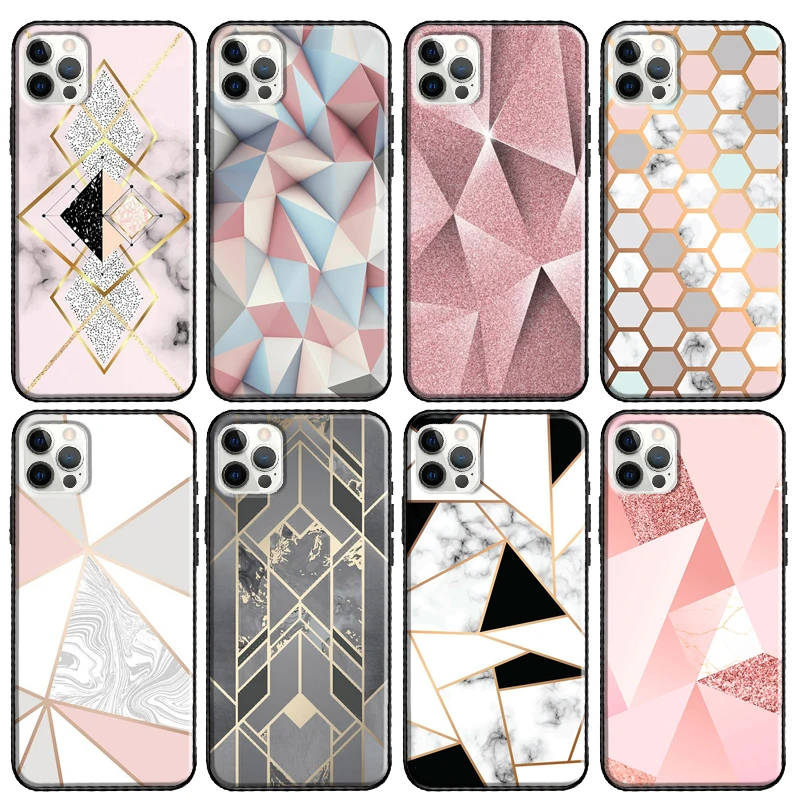 Geometric Gold Marble Phone Case For Apple iPhone 13 12 11 Pro Max mini X XR XS Max 7 8 Plus SE 2020 Cover Coque