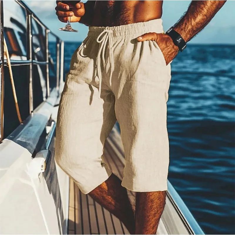 

Summer Men Pants New Loose Linen Breathable Cropped Pants Men's Sports Casual Pants