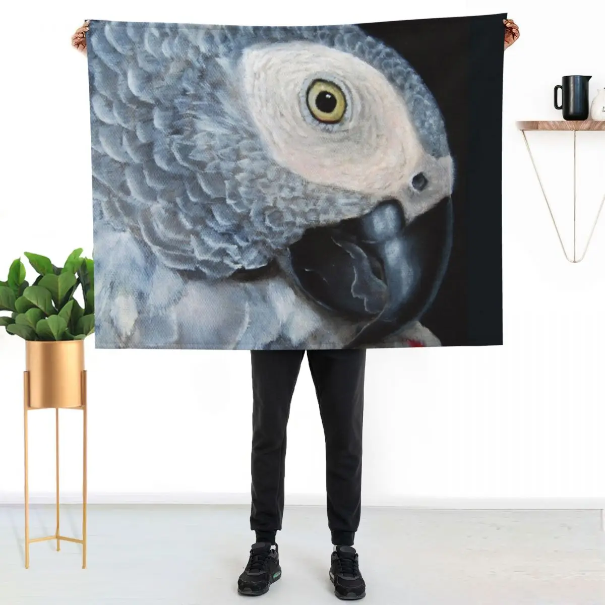 African Grey Parrot Art Throw Blanket Vintage Soft Big Moving Flannel Fabric halloween For Sofa Thin Blankets