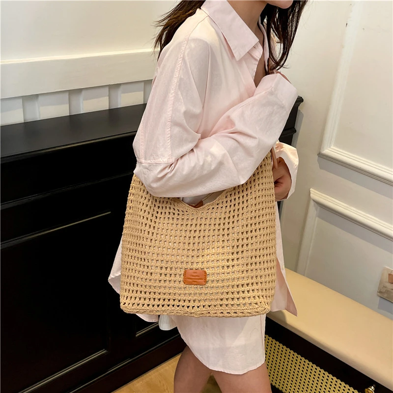 

Новая модная универсальная женская тканая сумка для отдыха на пляже, простые повседневные сумки через плечо большой вместимости на одно плечо