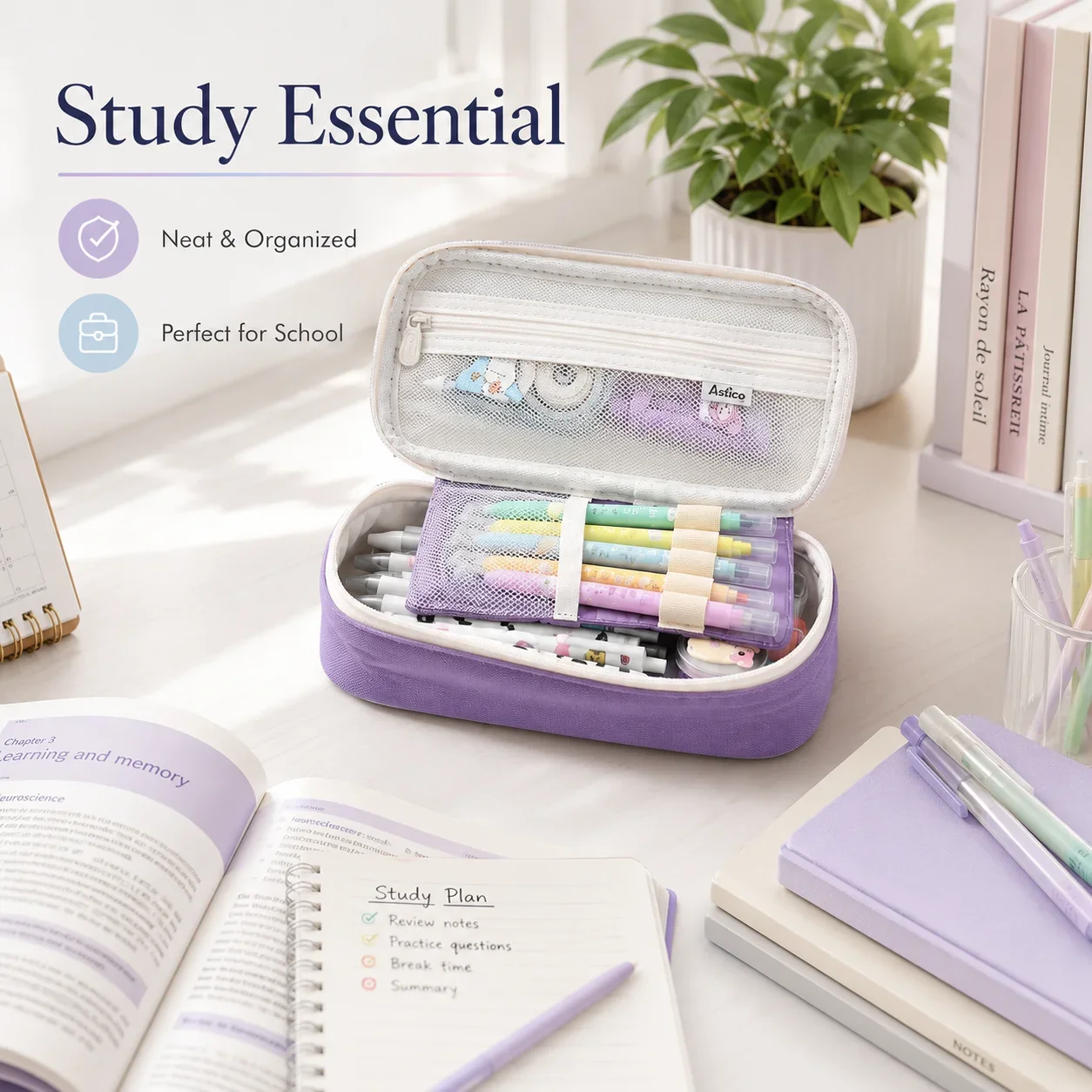 Large Capacity Kawaii Ins Pencil Pouch, Double Window Thickened Anti-Tear Fabric, Daily School Storage Organizer