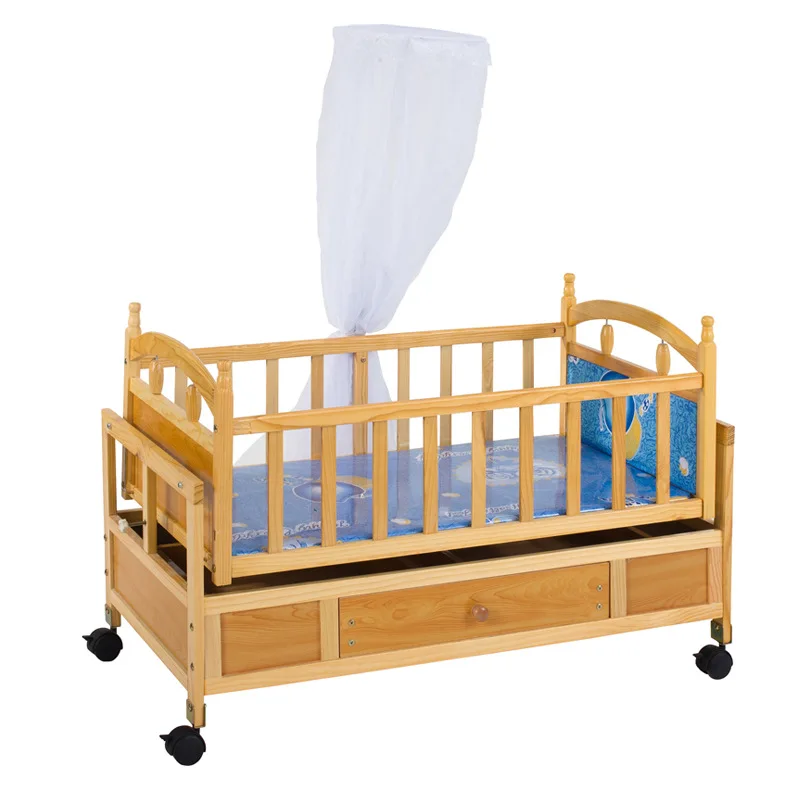 

Adjustable Height Convertible Toddler Bed Solid Wood Baby Crib with Bumpers Multifunction Swing Rocking Sleeping Kids