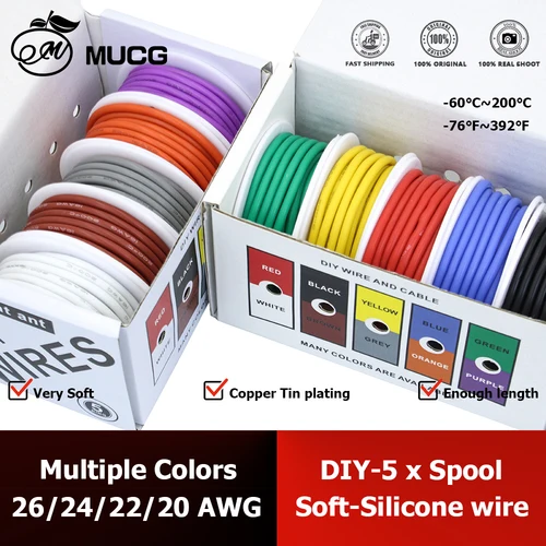 Imagen 1 del producto Caja Multicolor DIY, cable de silicona empaquetado, cable de silicona muy suave en la carrete para cableado de coche eléctrico 28 26 24 22 20 AWG