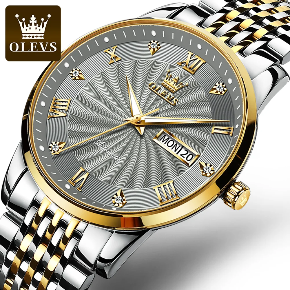 

OLEVS 6630 Man's Watch Original Mechanical Dress Watch For Men Roman Scale Dual Calendar Waterproof Stainless Steel Clock Reloj