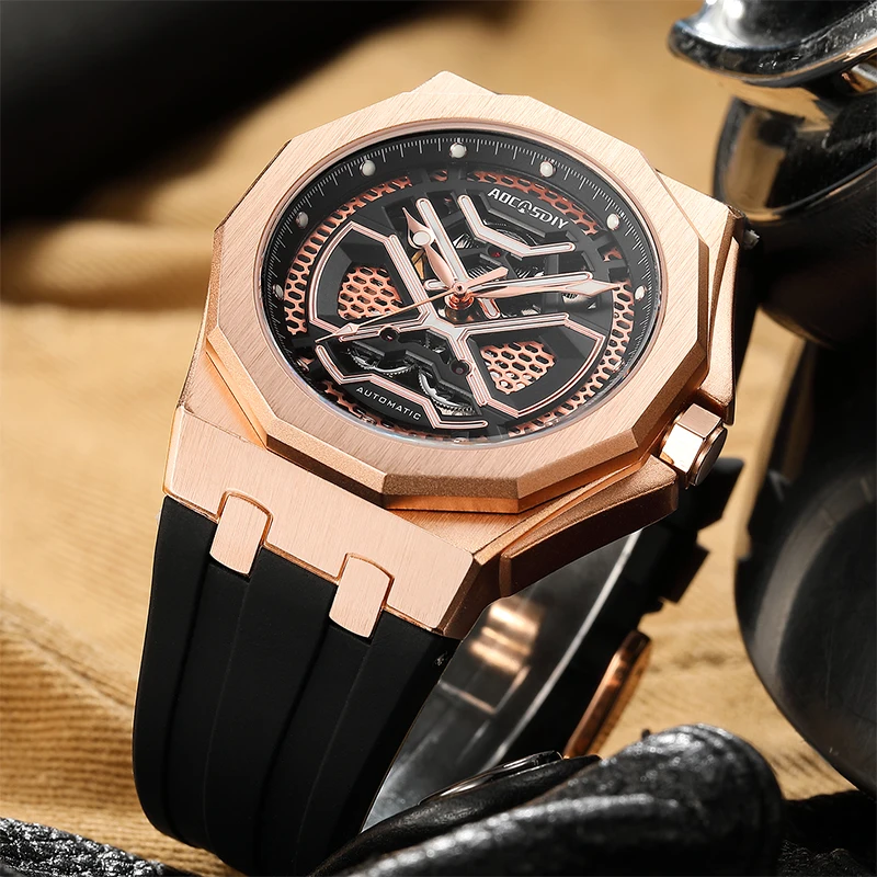 AOCASDIY Mechanical Watches for Men Hollowed out Waterproof Luminous Chronograph Sports Watches Luxury Watch Men Wristwatch