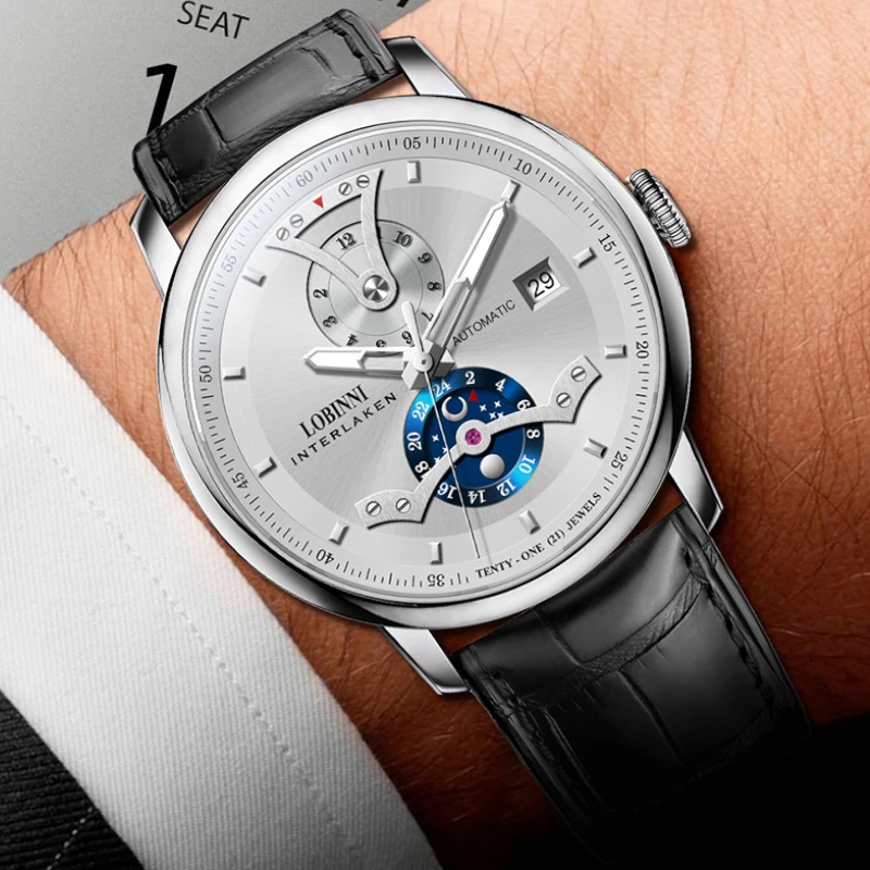 

LOBINNI 41mm Diameter Stainless Steel Case Wristwatch Luminous Hand Date 24H Automatic Mechanical Watches For Men Dress