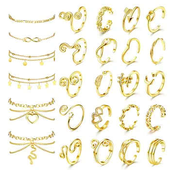 Bobisty Toe Rings Ankle Bracelets for Women Gold Plated Anklet Toe Rings Open Tail Ring…