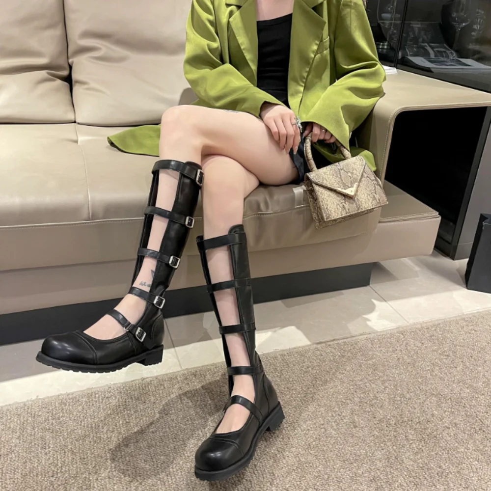 Girl Wedges Thick Platform Mary Janes Women Shoes Buckle Hollow Motorcycle Cool Boots Sandals New Designer Lolita Women Shoes