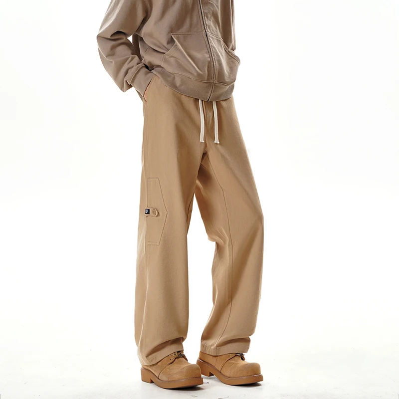 النمط الياباني رجل السراويل بلون واسعة الساق سراويل تقليدية الرجال المتضخم سحب بنطلون فضفاض مستقيم الساق ربيع الخريف بانت #4