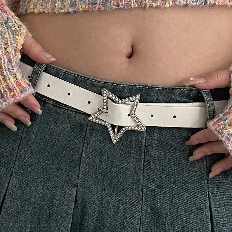 Y2K-Ceinture en cuir PU avec biscuits pour femmes, Spice Girls, Denim Star, Ins Sweet Cool Corset Jeans, Rose, Noir, Blanc, Environnement