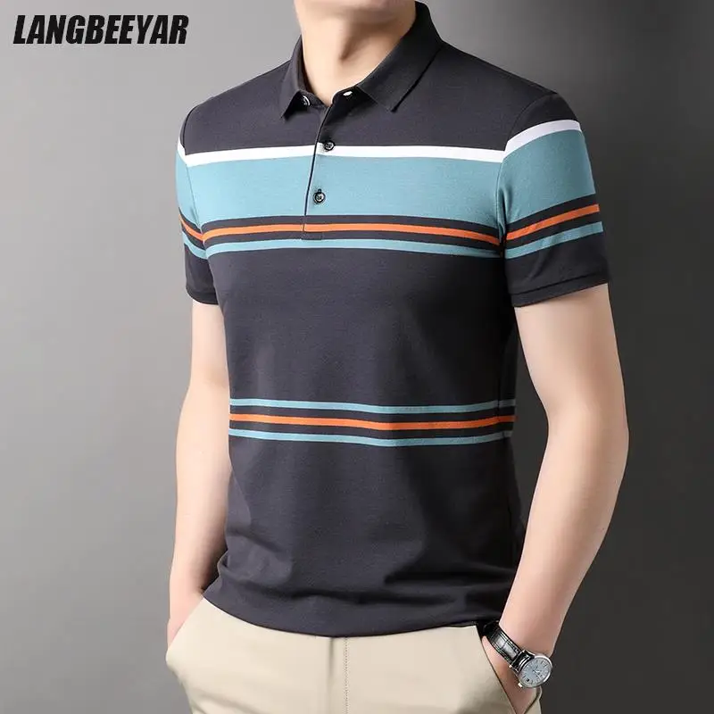 Top Grade Yarn-dyed Process New Brand Summer Designer Polo Shirts For Men Short Sleeve Stripped Casual Tops Fashions Men Clothes