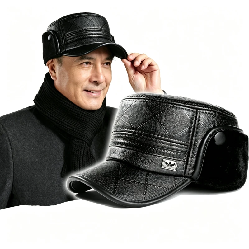 AA++ Winter Velvet Warm Middle-aged and Elderly Men's Hat, Dad Ear Protection Hat, Outdoor Versatile Cold Proof Elderly Hat