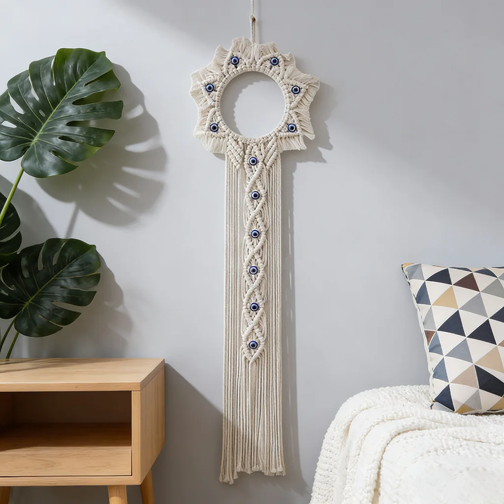 Macrame Handmade Wall Hanging Tapestry Devil's Eye Blue Eyes Hand Weaving Tapestries Bohemian Home Wall Decoration Room Decor