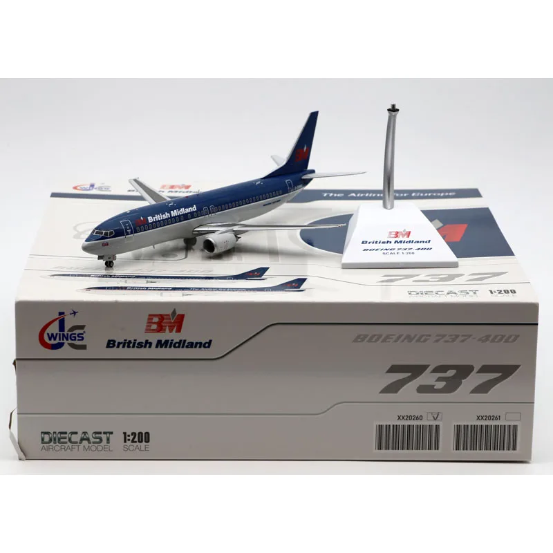 XX20260 Alloy Collectible Plane Gift JC Wings 1:200 British Midland Airways Boeing B737-400 Diecast Aircraft Jet Model G-OBME