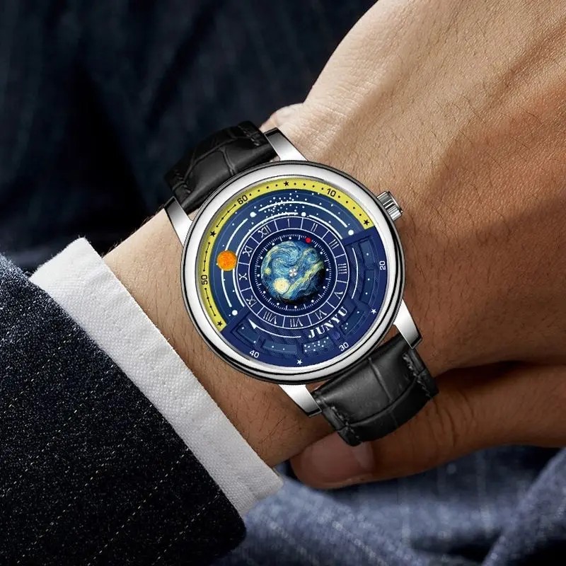 New Men's Fully Automatic Mechanical Watch Blue Star Neutral Waterproof Earth Watch Men's Student Trend