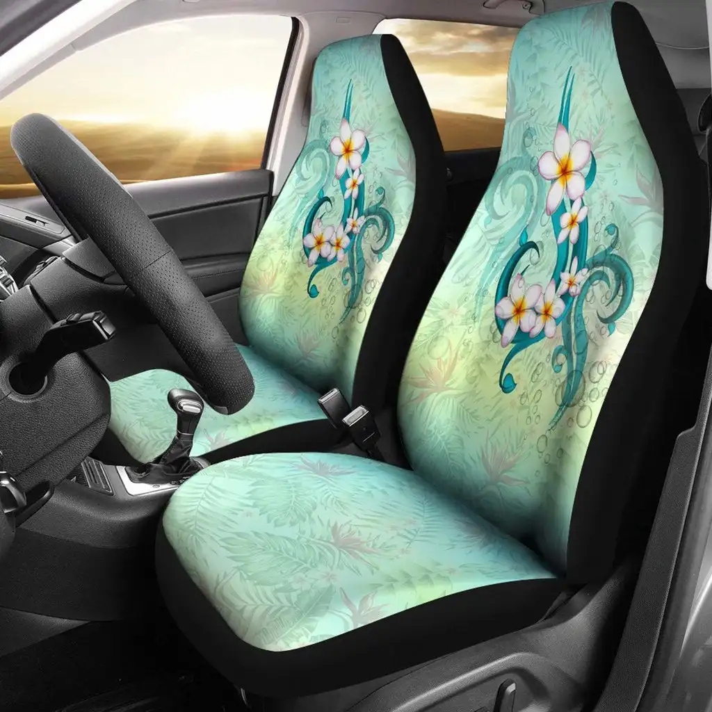 Hawaiian Seat Cover Car Seat Covers Set 2 Pc, Car Accessories Car Mats - Hawaii Plumeria Flower