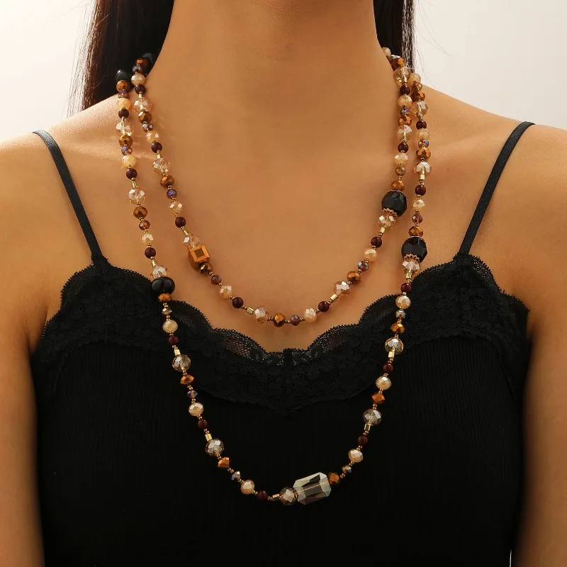 

Vintage Crystal Bead Multi-layer Necklace, Fashion Women's Sweater Chain Necklace, Trendy Fashion Clothing Jewelry Accessories