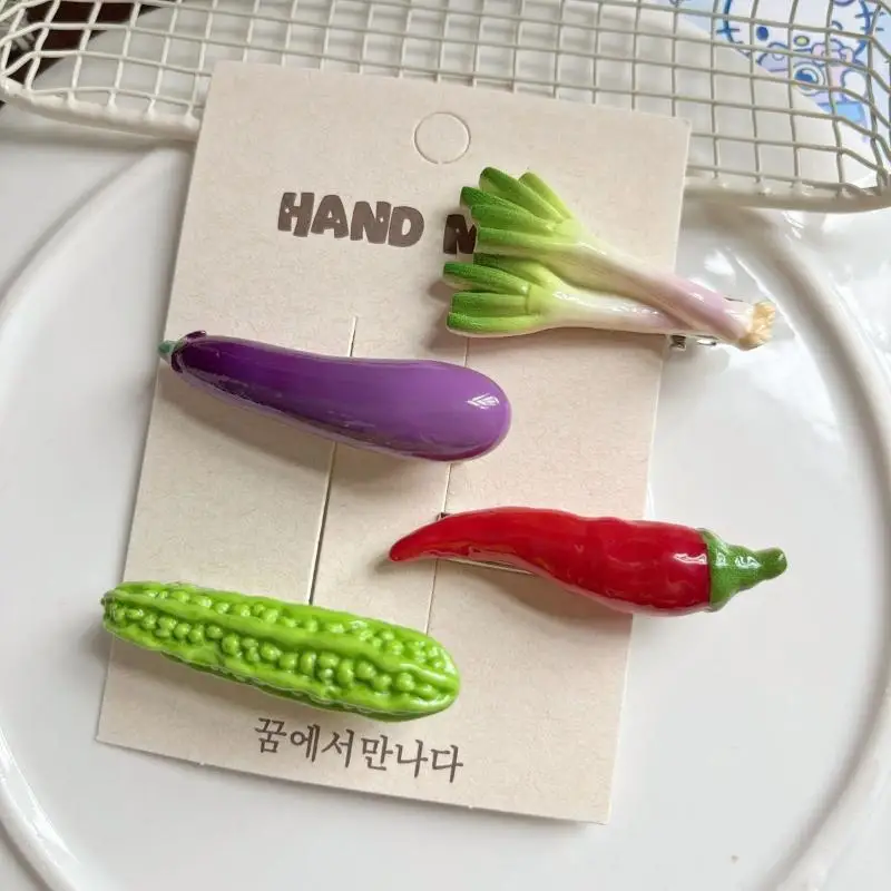 Neuartige Lustige Gemüseförmige Haarspangen Realistische Lebensmittel-Haarspangen Entenschnabel-Clip Pony-Haarschmuck Kinder-Seitenhaarspange – Detail 8