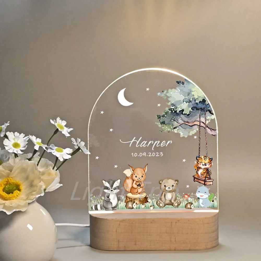 Imagem -04 - Lâmpada Animal Personalizada para Crianças 3d Night Light Personalizado Primeiro Nome Bebê Crianças Quarto Decoração do Lar Aniversário Presente de Natal