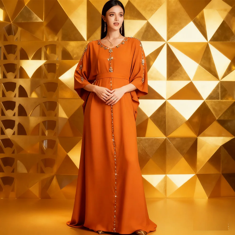 

Elegant Dubai Abayas Women Muslim Dress Eid Djellaba Turkey Kaftan Caftan Marocain Femme Robe Islam Jalabiya Vestidos Party Gown