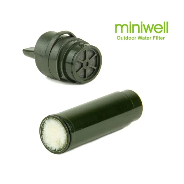 Miniwell L600: draagbaar waterfilterapparaat voor overleving, meegenomen op een buitenreis.