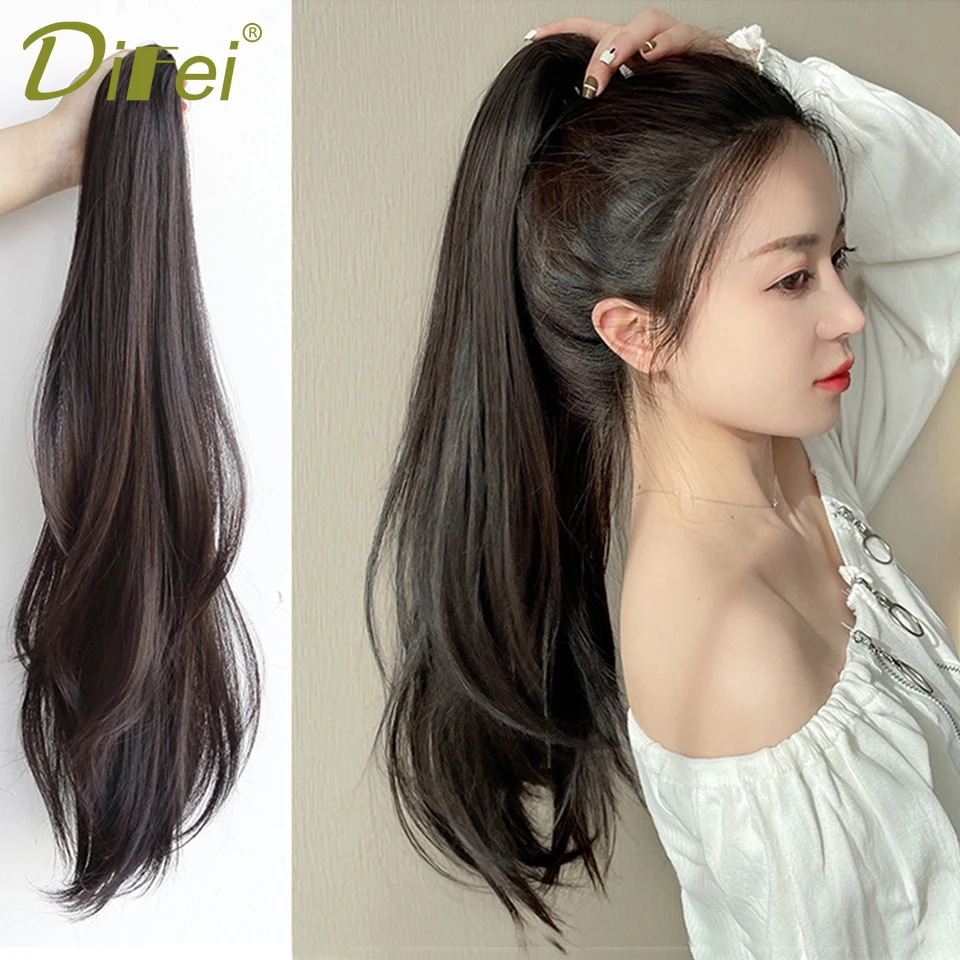 Wig Female Ponytail Grab Clip Type High Ponytail Natural Braid Strap Type Natural Micro-roll Fake Ponytail Wigs for Women