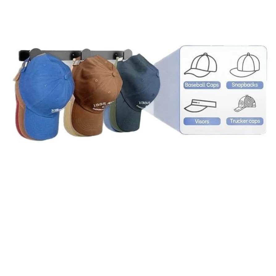 Wall Mounted Hat Holder For Baseball Caps Storage Organizer With Traceless Hooks Display Racks For Home & Store Decor
