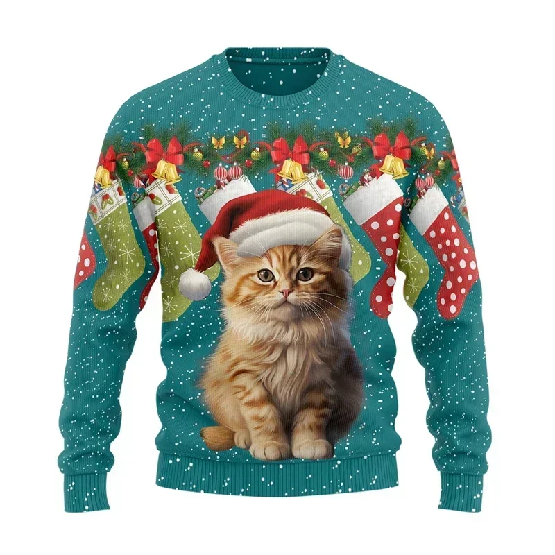 Bonito gato gráfico feio camisola de natal para homens roupas femininas gatos engraçados 3d impresso moletom moda crianças pullovers agasalho