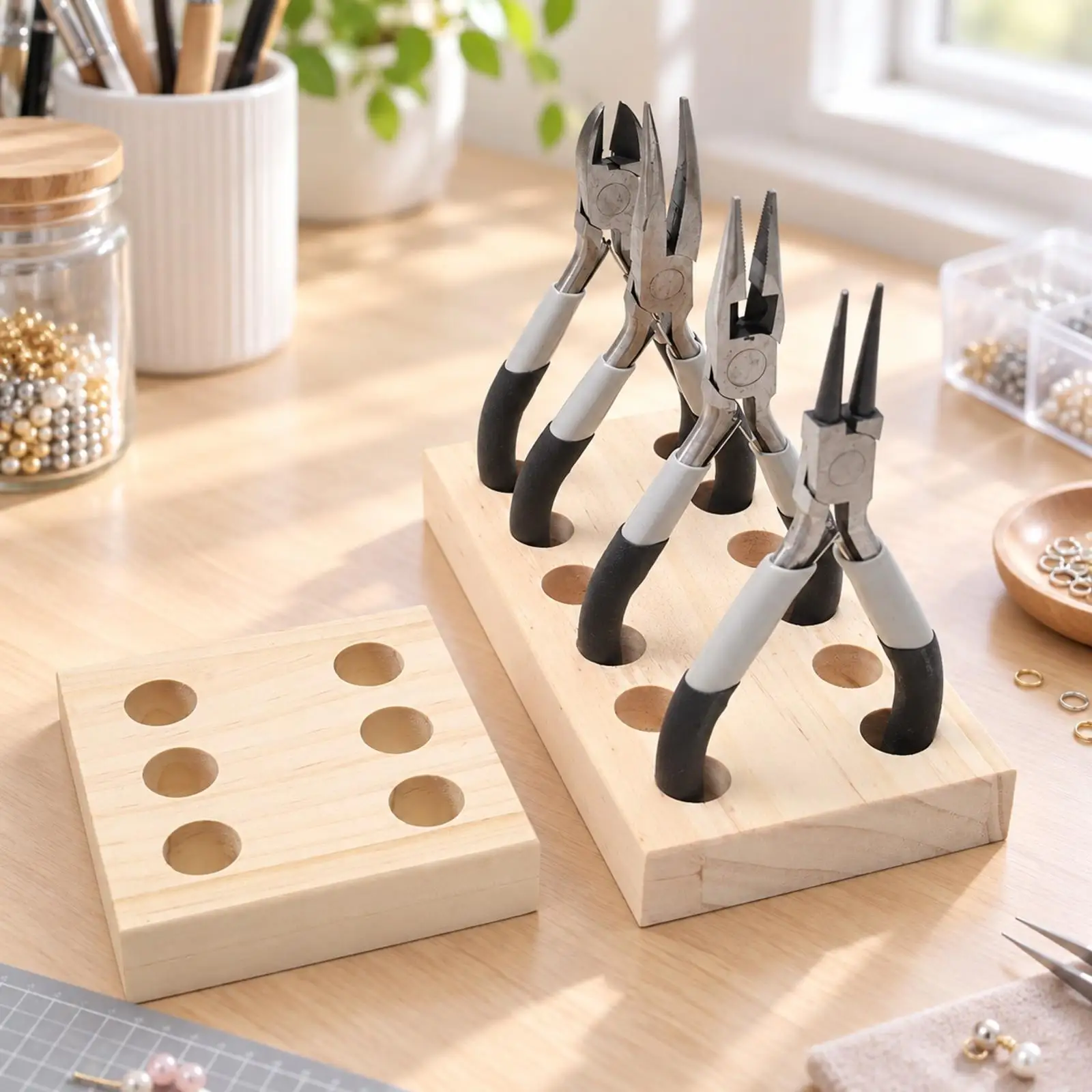 Wood Pliers Holder Stand Organizer for Hobby Desk Workshop Jewelry Pliers Storage Rack