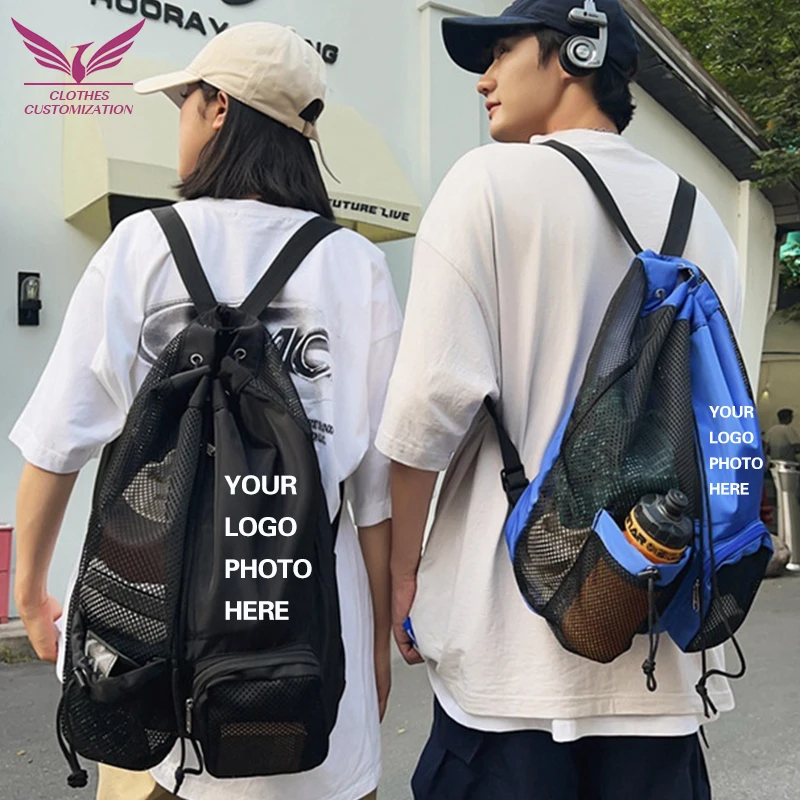 

Swim Bag Mesh Drawstring Backpack print logo with Wet Pocket Multipurpose Beach Backpack for Basketball Bag Gym bag DIY photo