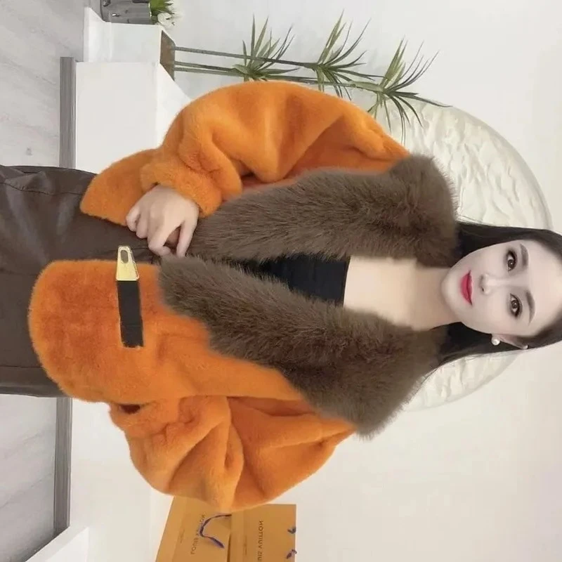 Luxury High Quality Fur Collar Faux Fur Coat Women's Autumn Winter Fur Jacket Warm Lapel Collar Fluffy Soft Jacket Loose Top